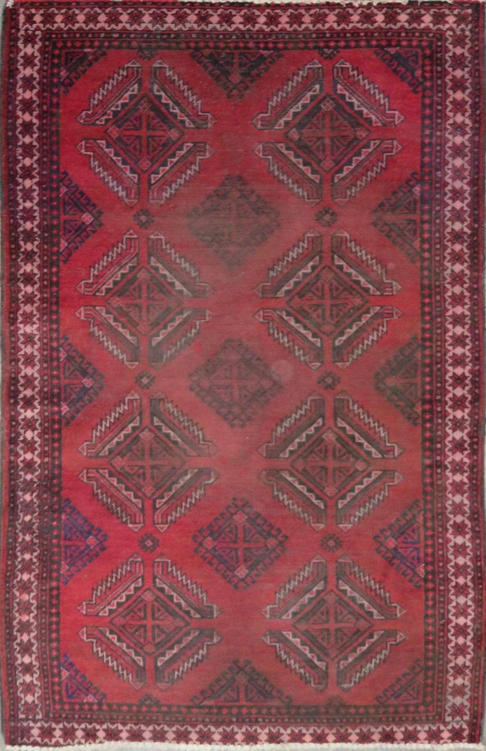 One Of The Kind Hand-Knotted Persian Wool Rug _ Luxurious Vintage Design, 6'2" x 3'9", Artisan Crafted